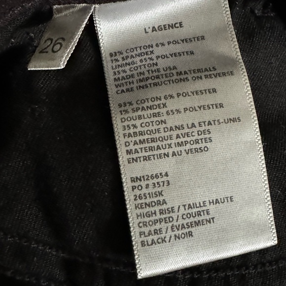 L'Agence Kendra Black High Rise Cropped Kick Flare Jeans raw hem 26 - Picture 6 of 6